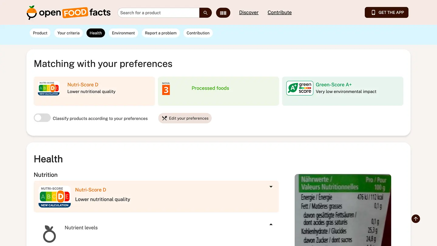 Open Food Facts design reference preview
